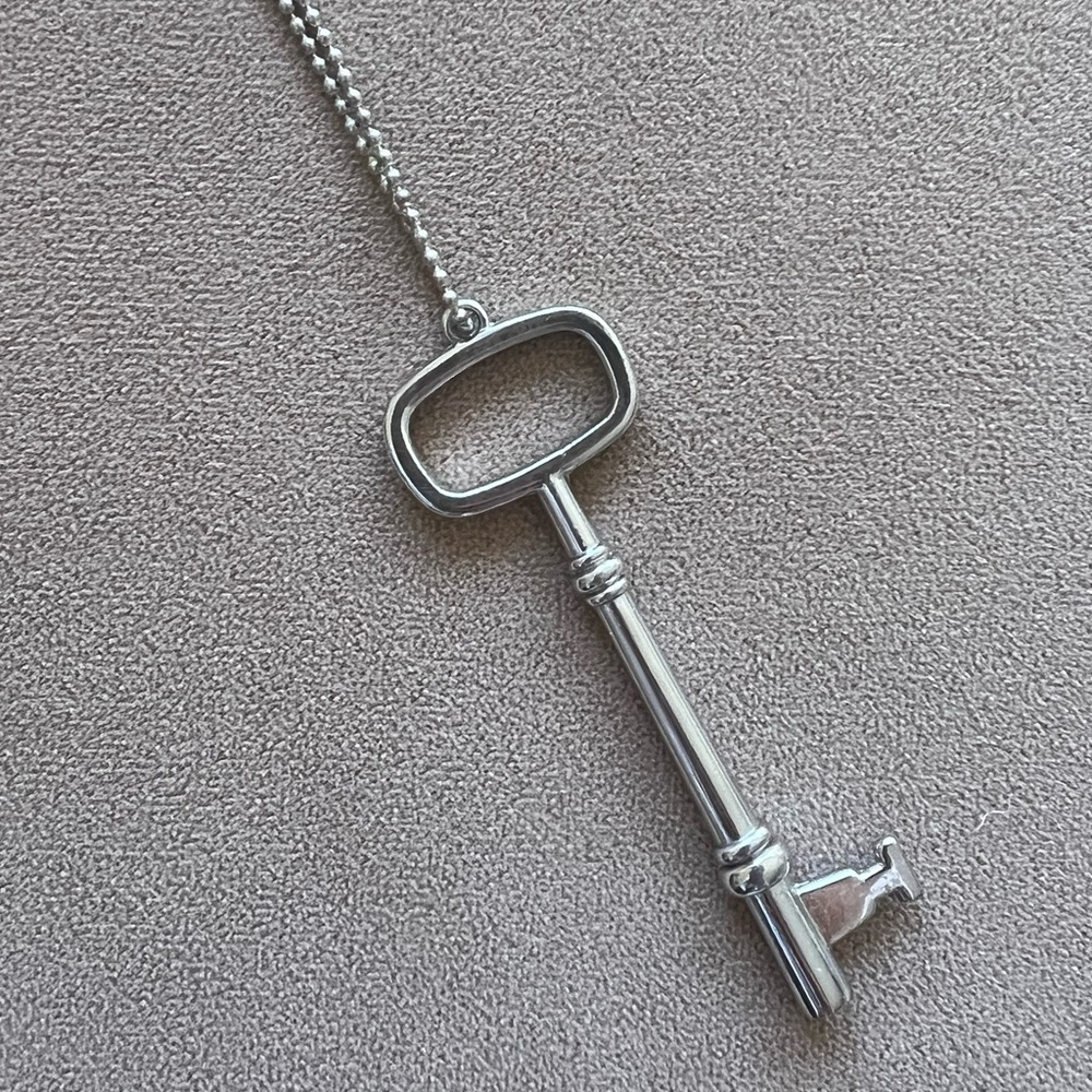 Silver Key Pendant Necklace 3.5” Key | Long Minimalist Key Necklace